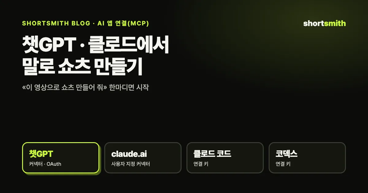 챗GPT · 클로드에서 대화로 유튜브 쇼츠 만들기 — AI 앱 연결(MCP) 사용법
