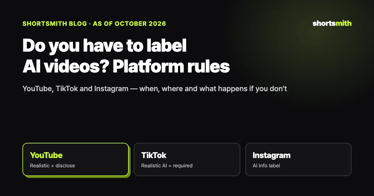 AI video labeling rules on YouTube, TikTok and Instagram (October 2026)