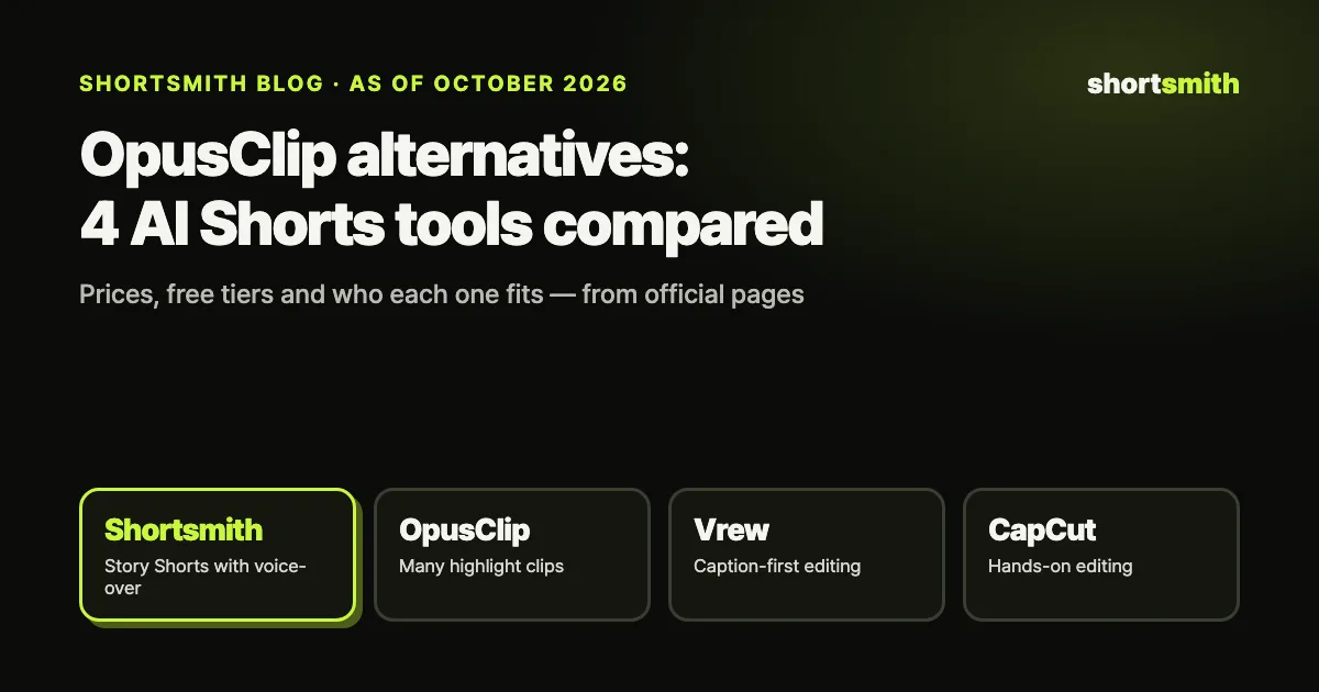 OpusClip alternatives: 4 AI Shorts tools compared (October 2026)