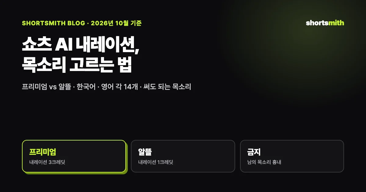 쇼츠 AI 내레이션, 어떤 목소리를 골라야 할까 (2026년 10월)