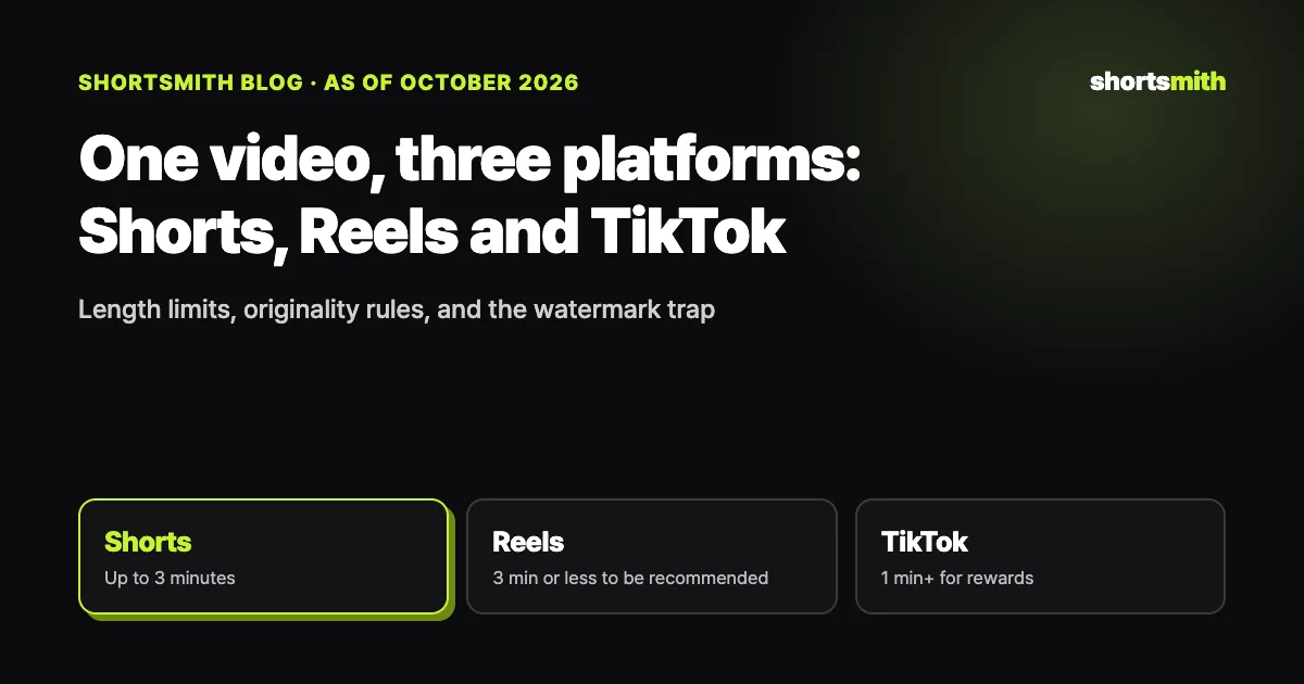 How to post one video to YouTube Shorts, Instagram Reels and TikTok (October 2026)