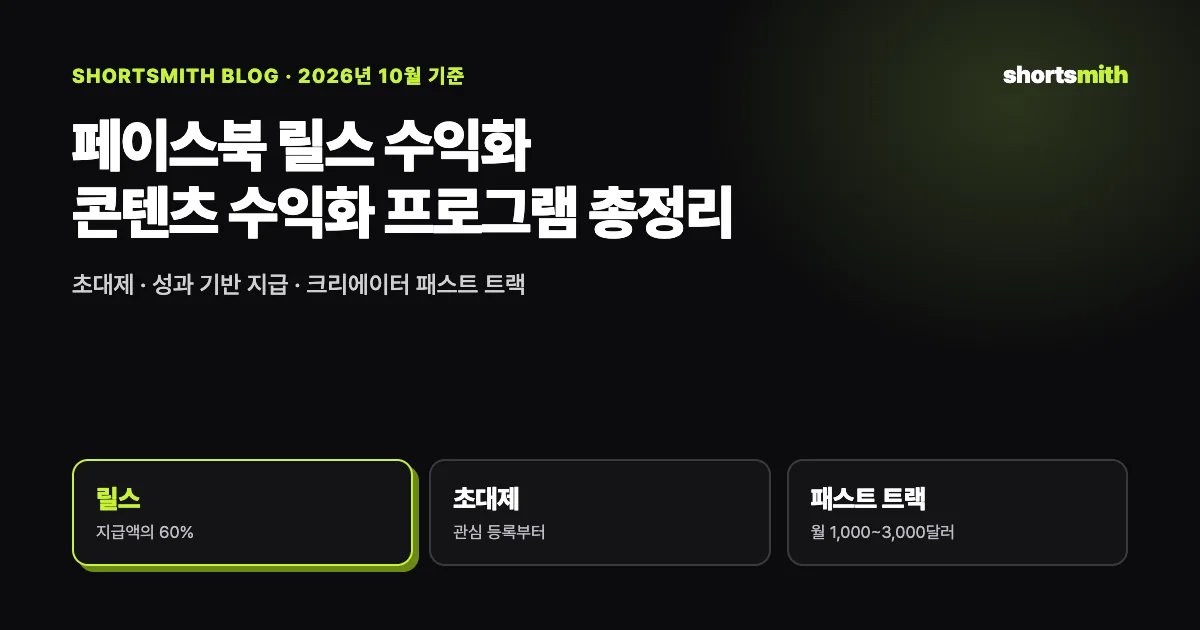 페이스북 릴스로 돈 버는 방법: 콘텐츠 수익화 프로그램 (2026년 10월 기준)