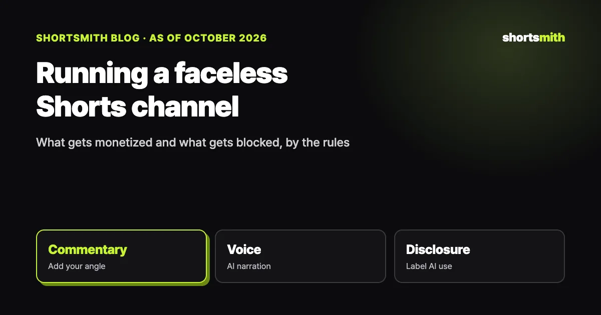 Running a faceless Shorts channel that can be monetized (October 2026)