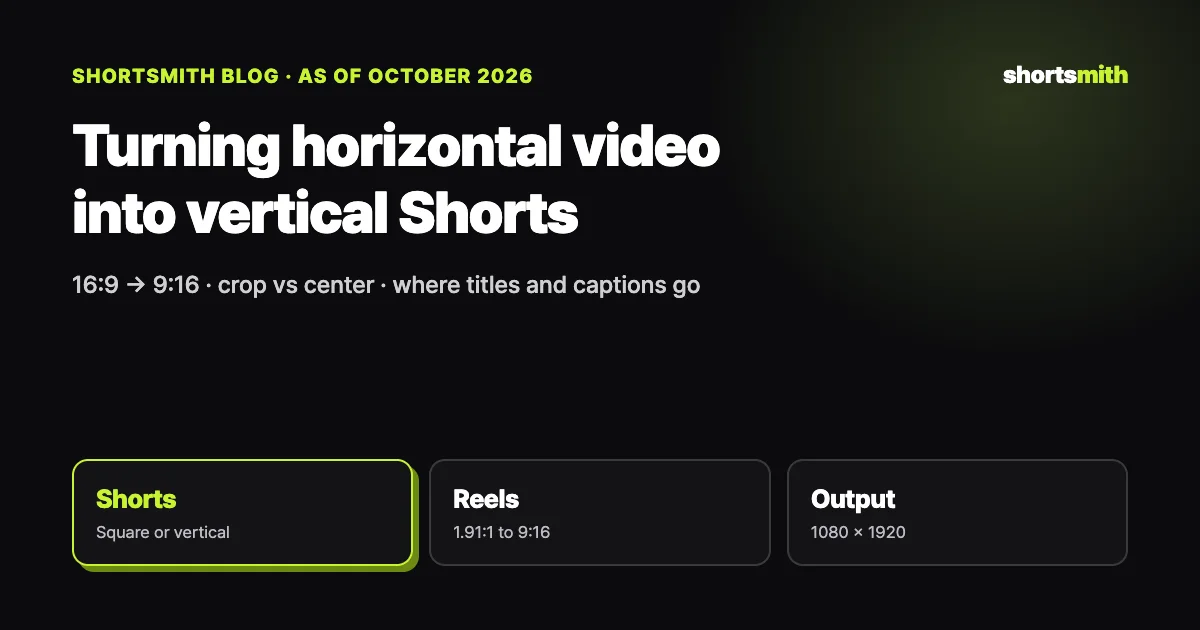 Horizontal video to vertical Shorts and Reels: three ways to reframe (October 2026)