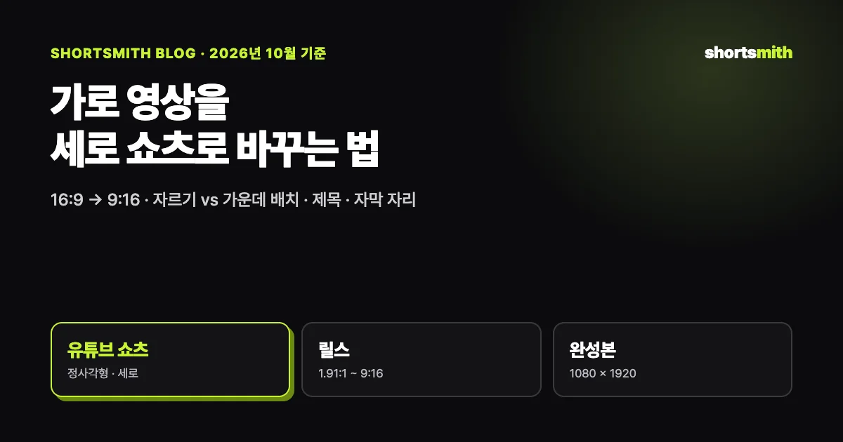 가로 영상 → 세로 쇼츠 · 릴스 — 화면 비율 바꾸는 세 가지 방법 (2026년 10월)