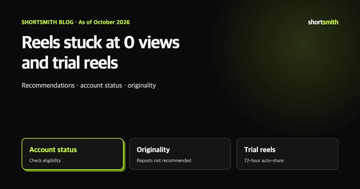 Why your Instagram Reels get 0 views — recommendations, account status and trial reels (October 2026)