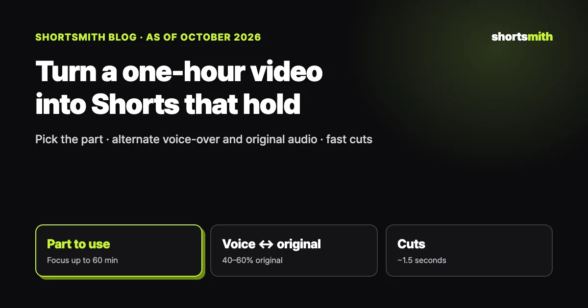 Turning long videos (streams, podcasts, shows) into Shorts: the editing formula