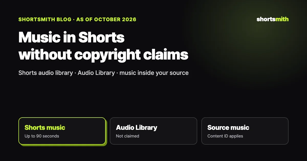 Shorts music and copyright: Shorts audio, the Audio Library and music in your source (October 2026)