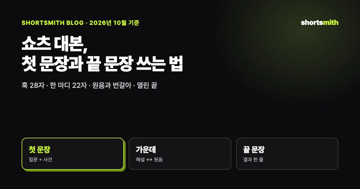 쇼츠 대본, 첫 문장과 끝 문장 쓰는 법 (2026년 10월)
