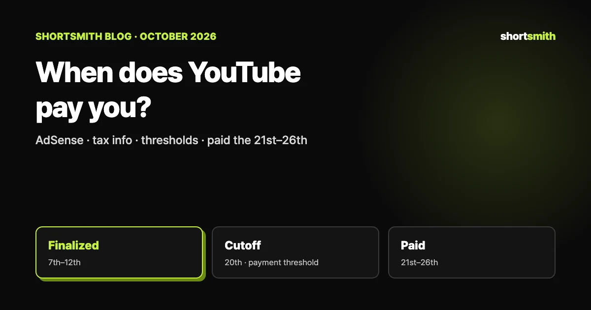 When YouTube earnings arrive: AdSense payment timeline, thresholds and US tax info (October 2026)