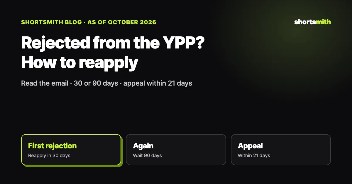 After a YouTube Partner Program rejection: reapplying and appealing (October 2026)
